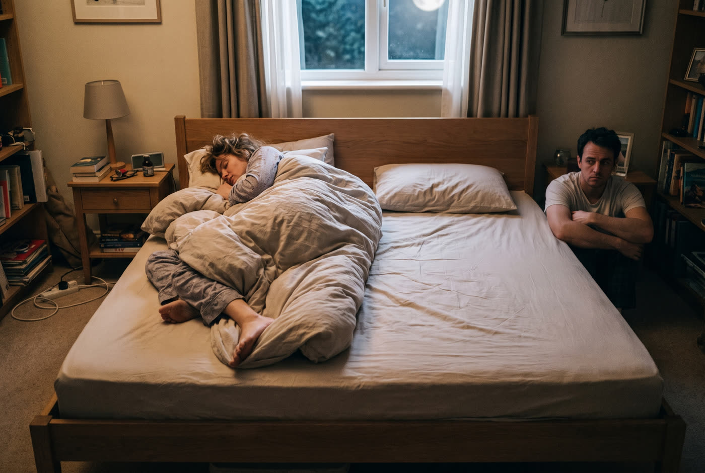 Sharing a duvet with a human radiator